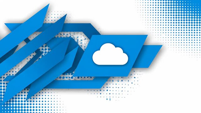 Modern blue geometric shapes with halftone pattern background