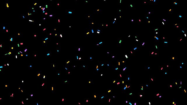 Colorful confetti falling on black background for festive birthday party celebration
