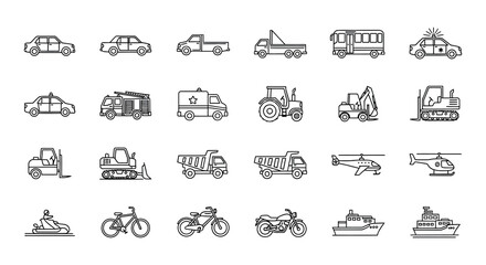 Transportation icons set line art style on white background © MDAliAkbor
