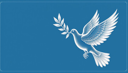 Obraz premium Serene Dove Holding Olive Branch Symbolizing Peace and Hope Against a Soft Blue Sky