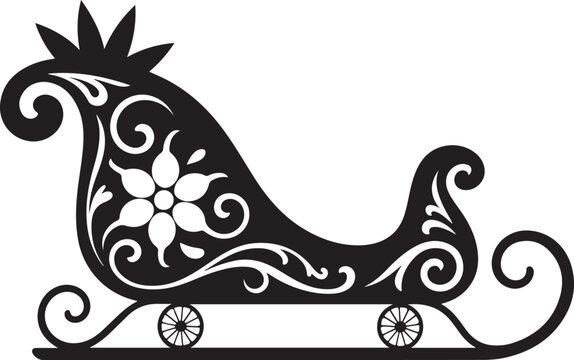 Elegant christmas sleigh vector silhouette with floral patterns and scrolls for winter holiday themes and festive celebrations.