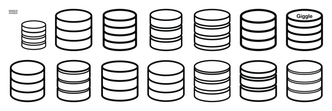 A set of giggle database silhouette icon. Funny vector isolated icons on transparent background.
