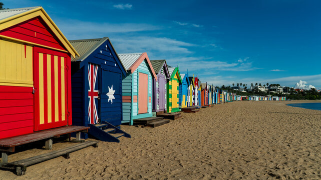Colourful beach huts on the beach