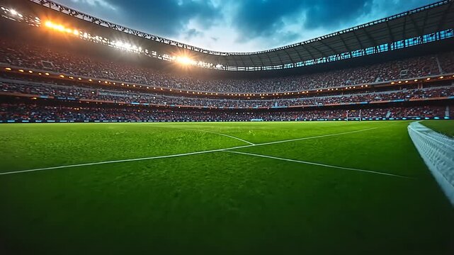 Empty Stadium Football Field Green Grass.