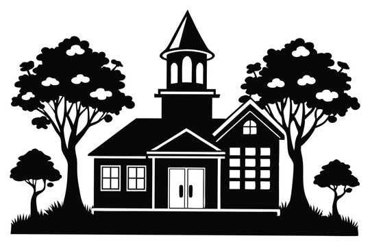 school silhouette line art vector illustration