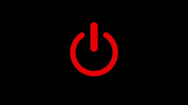 Red glowing power button icon animation with pulsing light.power button icon isolated.4k animation video.