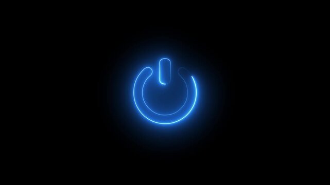 Neon glowing power button icon animation. Neon light power button turning on and off video animation. Power Switch symbol. Power switch and button icon on black background.4k animation video neon.