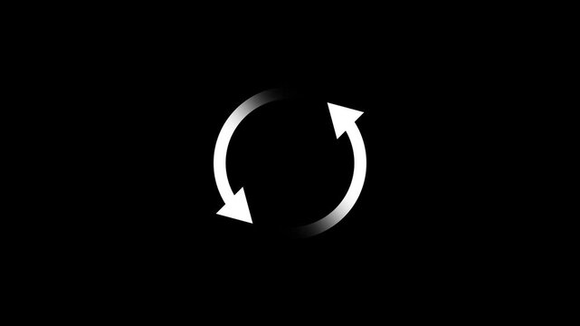 Circle arrow refresh and reload icon animation with loading progress on black background.4k animation video.