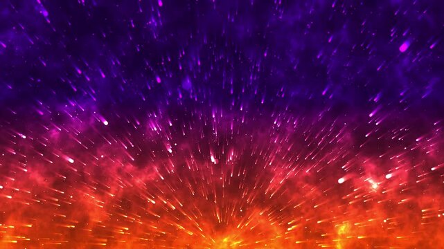Abstract purple and red background with animated light particles in space. Futuristic and beautiful background with light shining in space on dark background.4k animation video.