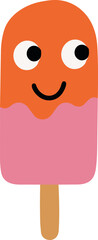 Fototapeta premium A cute cartoon popsicle illustration features an orange and pink frozen treat with a smiling face and playful eyes.