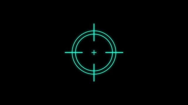 Glowing neon light target icon animation. Military training, Military target icon animation on black background. Crosshair, gun aim, sniper target.4k animation video.