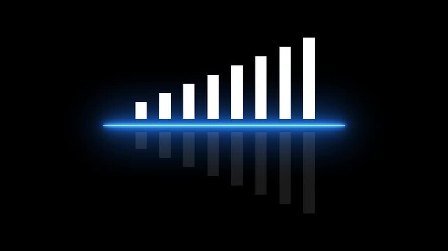 Abstract graph showing quality increasing and cost decreasing with percentage symbols and bar chart animation on black background. Percentage quality 4k animation video.