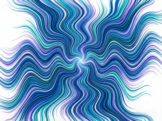 Fototapeta premium Vibrant wavy lines illustration with blue, purple, and green hues on a white background, abstract vector design