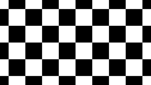 A black checkerboard animation background that moves from far to near.