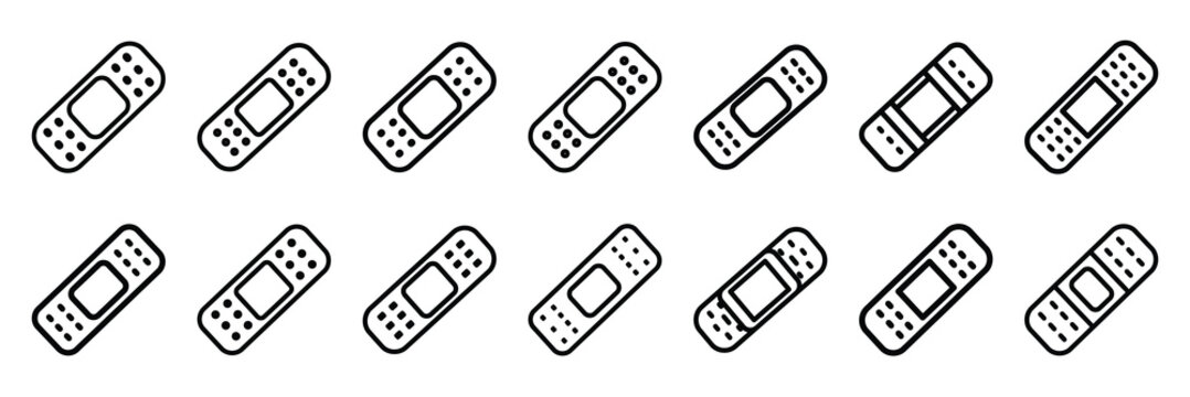 A set of wacky bandage silhouette icon. Funny vector isolated icons on transparent background.