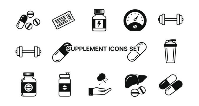 Medical icon set vector illustration featuring black silhouette symbols for business web computer phone document music camera education office and media design