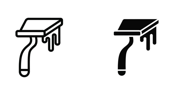 Paint roller dripping paint icons outline and filled