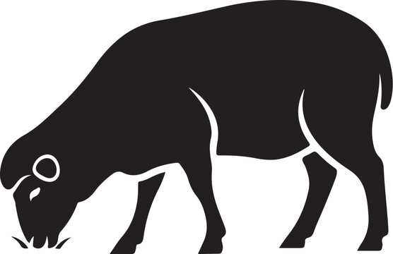 Isolated black vector illustration of a wild deer, a farm horse, and a powerful bull silhouette as a nature mammal art drawing
