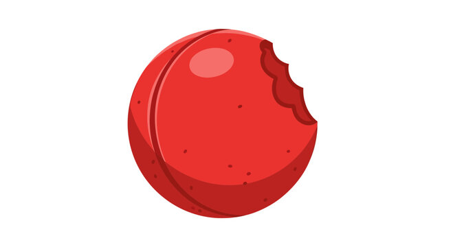 Red Round Candy with Bite Mark, Isolated on White Background, Minimalist Food Concept