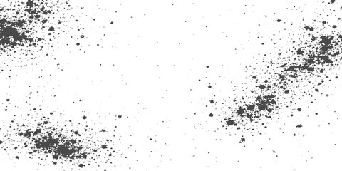 Obraz premium Black Ink Splatter Corners. Abstract grunge splash with dense droplets and scattered particles on white background