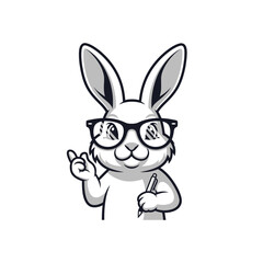Obraz premium Cartoon rabbit wearing glasses holding pen.