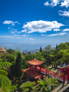 Oriental Garden at Monte Palace Tropical Garden with Funchal Bay View, Madeira