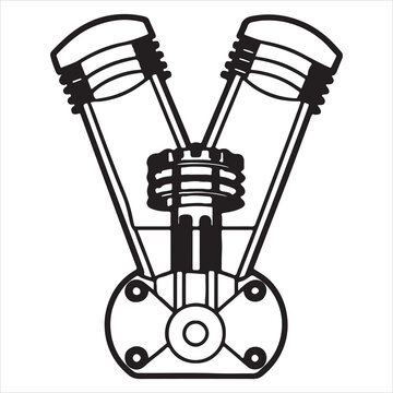 Twin Cylinder Piston Engine Automotive Mechanical Illustration