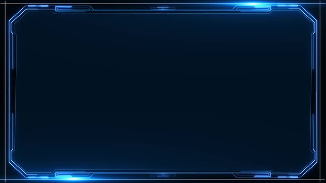 Blue futuristic HUD frame with glowing border lines, dark copy space, and modern tech interface. for video titles, game screens, cyber dashboards, software demos, broadcast graphics, and overlays.