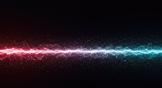 Dynamic abstract background showing intricate quantum particle flow and rhythmic data streams across deep, glowing dark space, design, pattern, geometric
