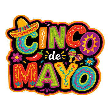 Cinco de mayo colorful festive text with sombrero