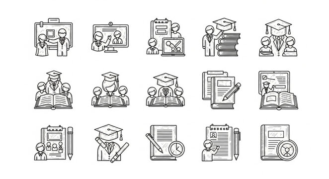 Collection of Education Icons Representing Learning and Knowledge.