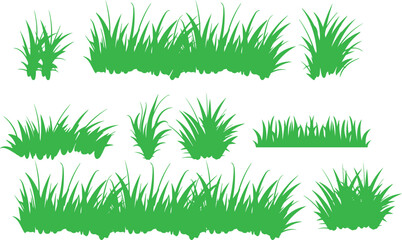 Green Grass Silhouette Set Lush Meadow and Garden Lawn Border Icons © Vector studio