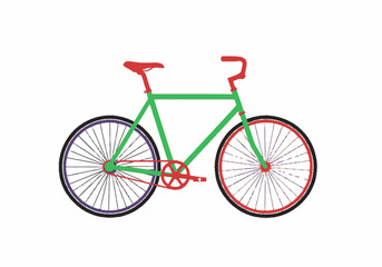 Fototapeta premium Minimalist Flat Design Bicycle Illustration with Green Frame and Red Accents Isolated on White Background