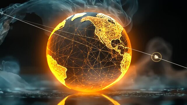 Glowing Earth with Network Connections.