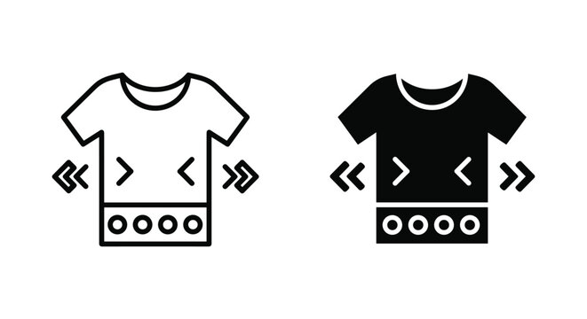 T-shirt with size adjustment arrows clothing icon set