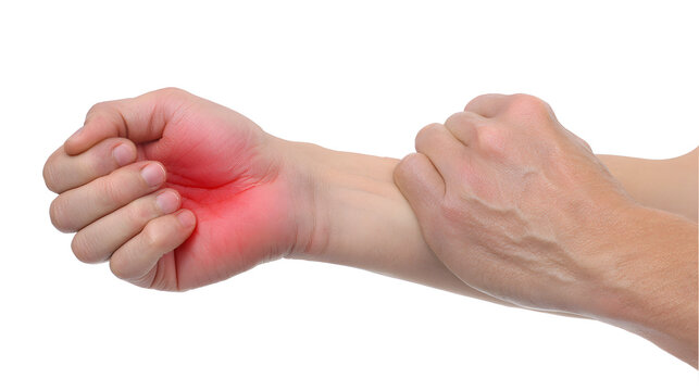 Clinical photograph of triangular fibrocartilage complex tfcc tear at ulna with red highlighted pain area on wrist