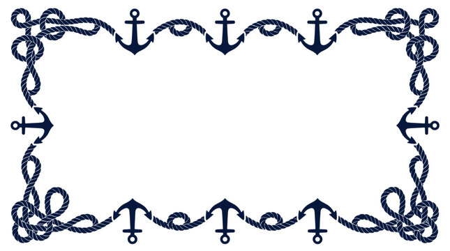 Decorative nautical rope border with knots and loops