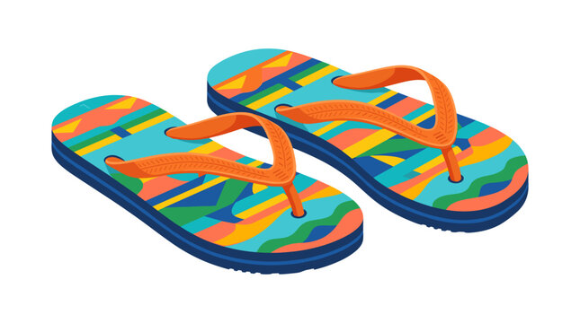 Colorful flip flops with striped pattern on sole