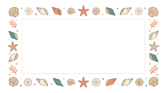 Decorative border with seashells starfish and coral