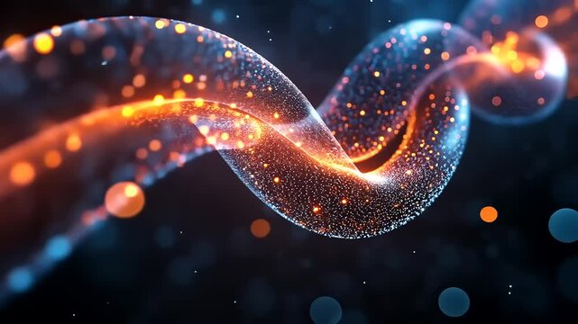 Glowing orange DNA double helix structure.