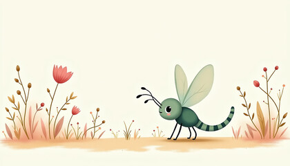 Naklejka premium Delicate Dragonfly Dancing on Pastel Sage Green and Blue Background, Evoking Serenity and Tranquility