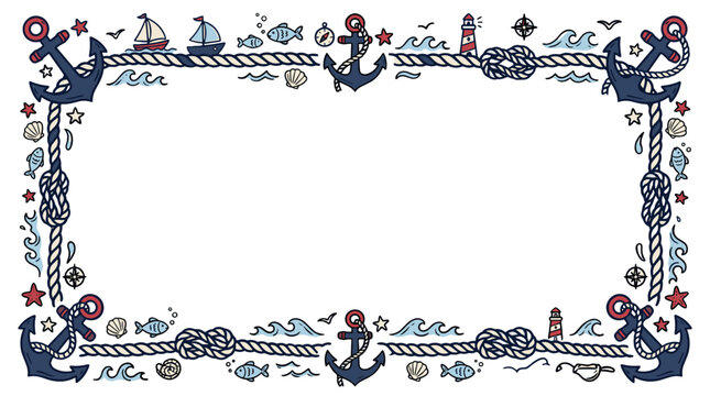 Nautical border with anchors and ropes for maritime design