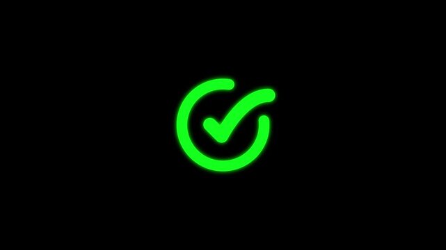 Check mark icon white color. check mark animation motion. Animated tick mark icon with circle loading animated on a black background.4k animation video..
