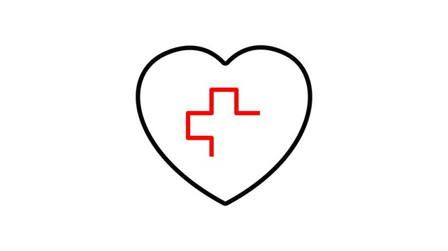 Symbol of health care in red and black heart shape animation Video.