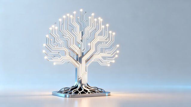 Circuit tree design on blue background