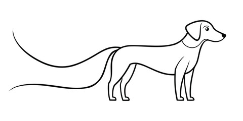 Fototapeta premium Minimal line drawing of a dachshund simple black silhouette on white background
