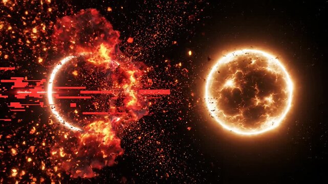 Supernova explosion and burning star in dark outer space