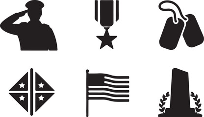 Fototapeta premium Military Icons Silhouette Collection soldier salute