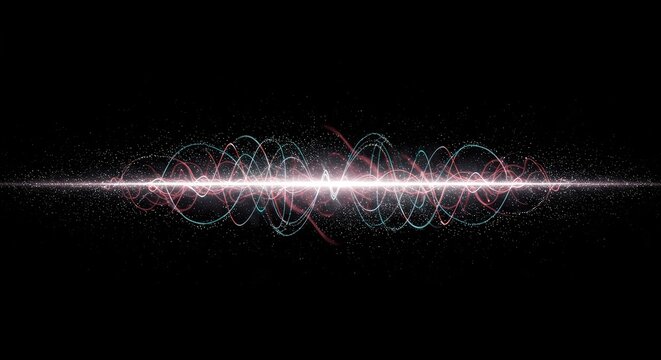 Abstract visualization of the fundamental paradox in quantum mechanics showing energy behaving as both discrete particles and continuous waves simultaneously, complexity, particle, wave