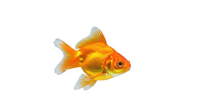 Vibrant orange goldfish swimming, ornamental fantail goldfish with flowing fins, domestic carassius auratus pet for aquarium and nature concepts isolated on White Background